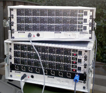 Two 32-channel stageracks with ADX-32B and ADA8000's